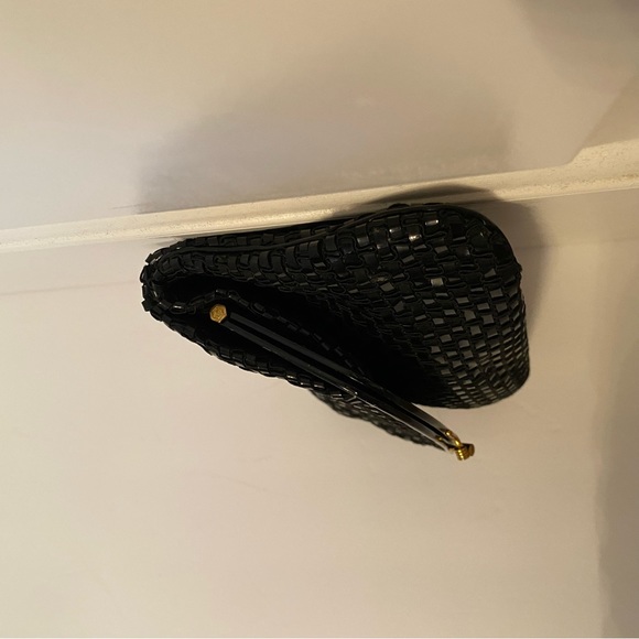 COBLENTZ ORIGINAL VINTAGE BAG CLUTCH BLACK PERMAPLASTIC WOVEN HINGE KISS LOCK - Picture 5 of 14